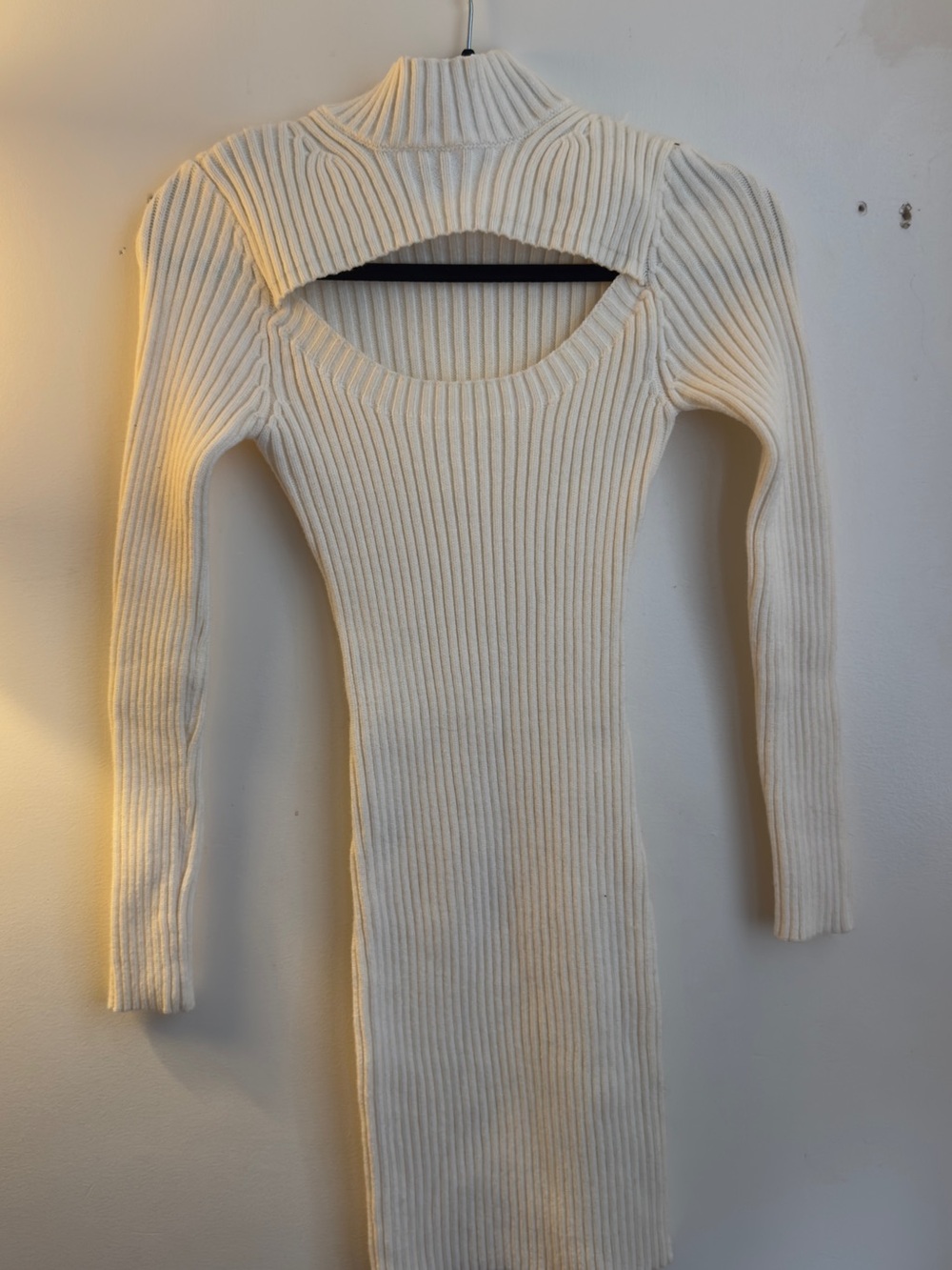 Windsor Cream Ribbed Cutout Turtleneck Sweater Dress